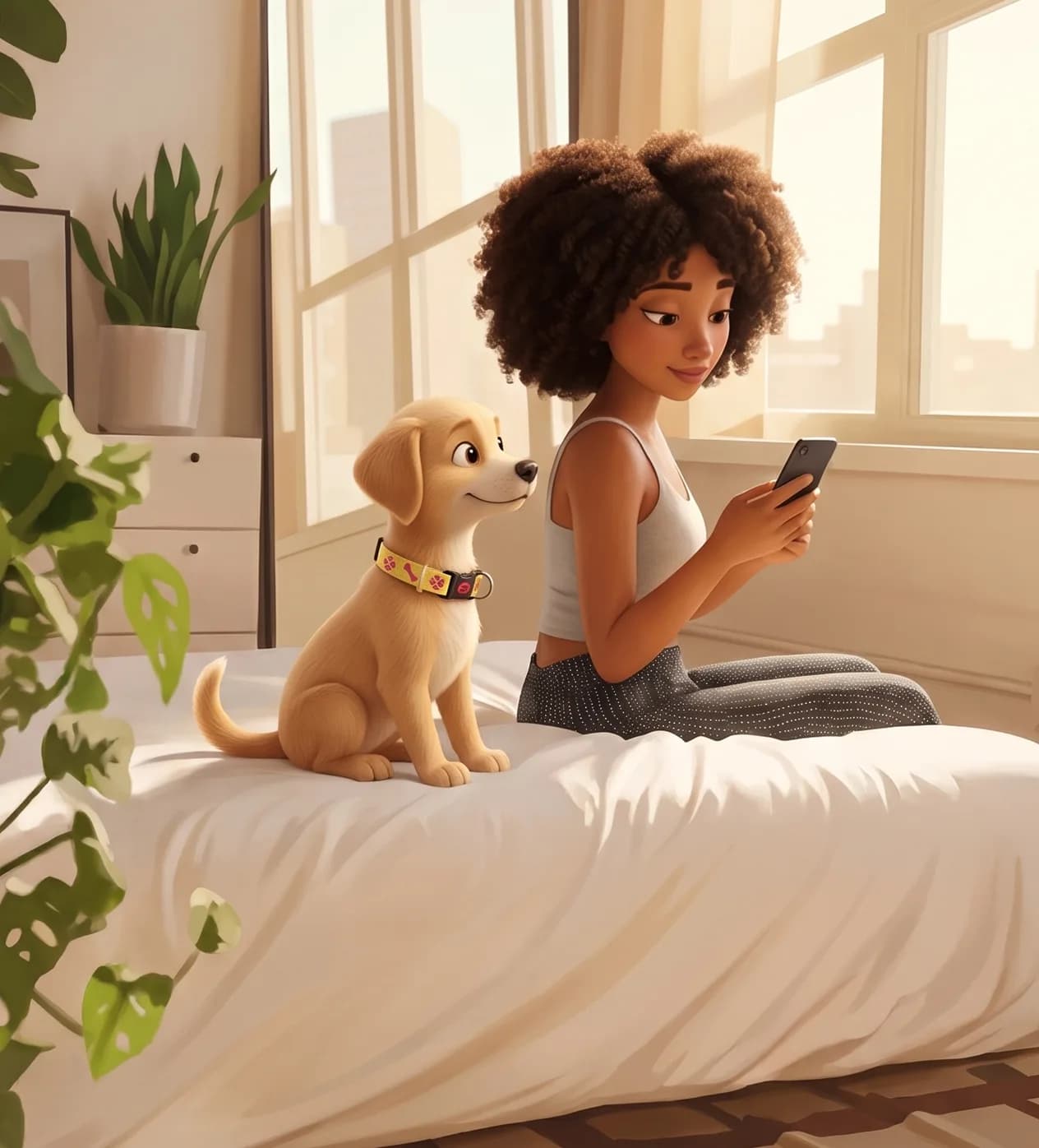 Mulher sorrindo com seu cachorro