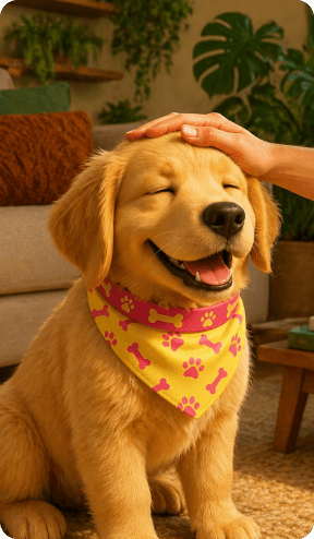 Golden retriever com bandana amarela